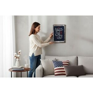 Transpac Patriotic Wall Decor Home 13.5x9.5 Blue NWOT Rustic Wood Denim Plaque
